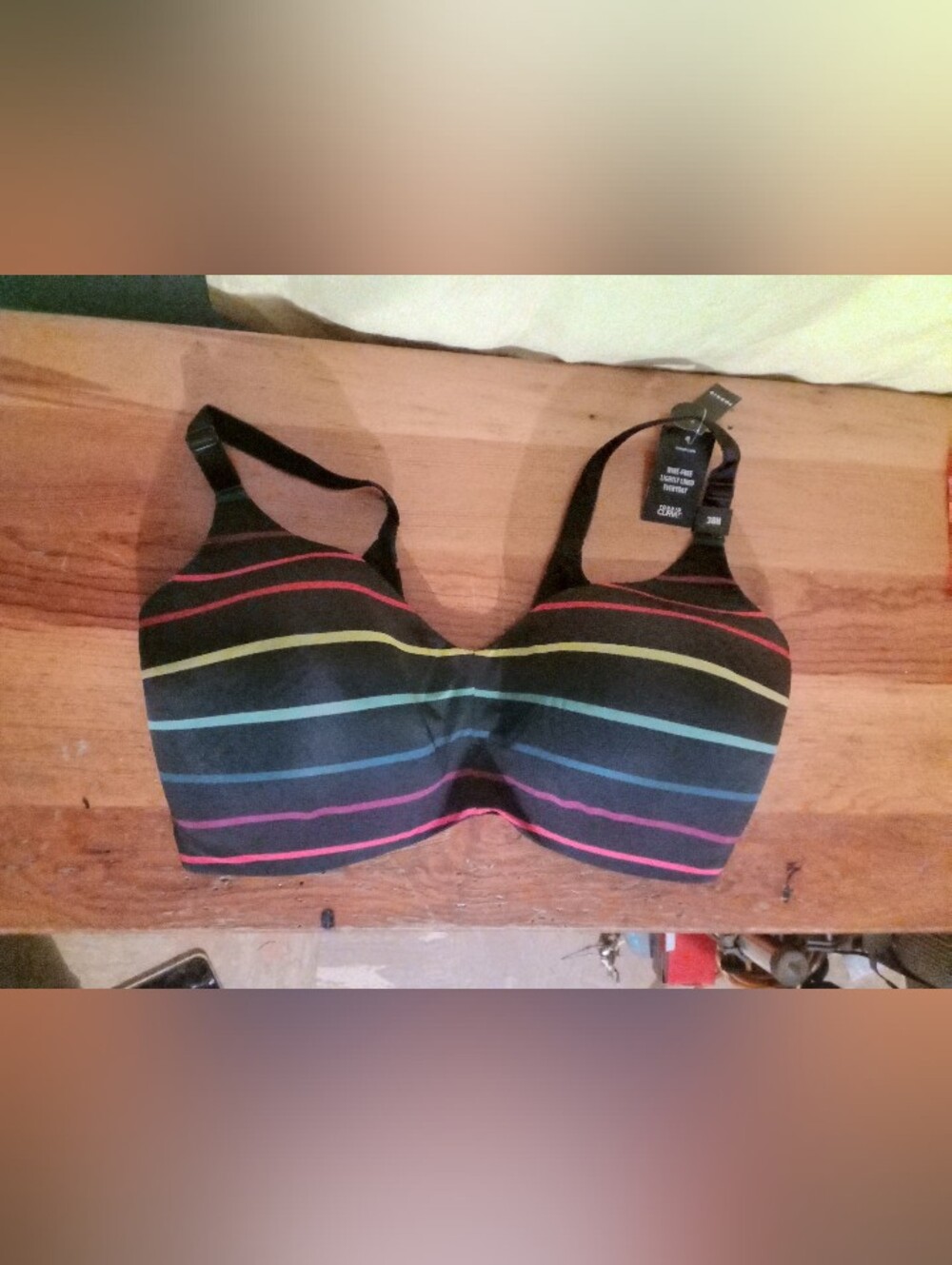 Ardene Black Bra with Rainbow Horizontal Stripes